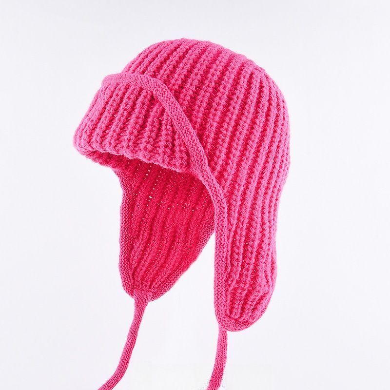 Women Plain Aviator Hat with Earflaps Rose Red