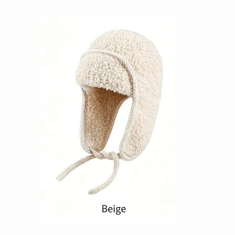 Women Sherpa Aviator Beanie - Warm Earflap Knit Hat Beige