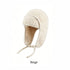 Women Sherpa Aviator Beanie - Warm Earflap Knit Hat Beige