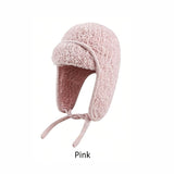 Women Sherpa Aviator Beanie - Warm Earflap Knit Hat Pink