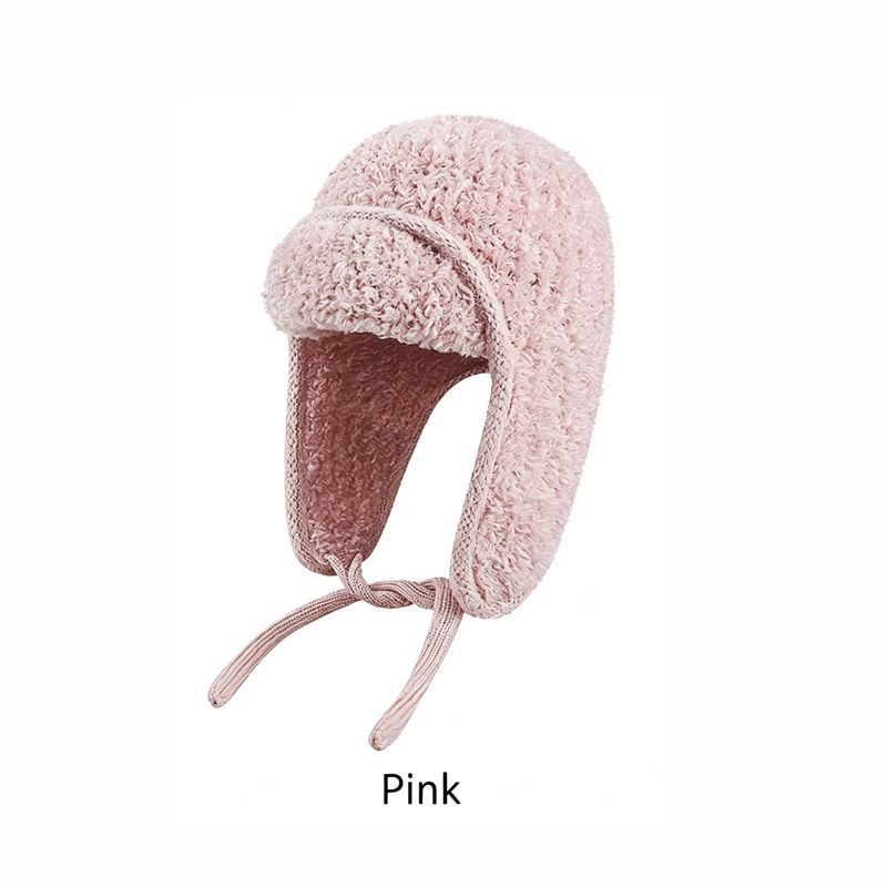 Women Sherpa Aviator Beanie - Warm Earflap Knit Hat Pink