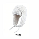 Women Sherpa Aviator Beanie - Warm Earflap Knit Hat White