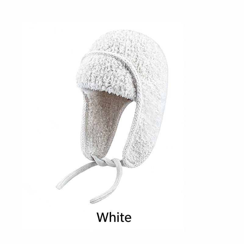 Women Sherpa Aviator Beanie - Warm Earflap Knit Hat White