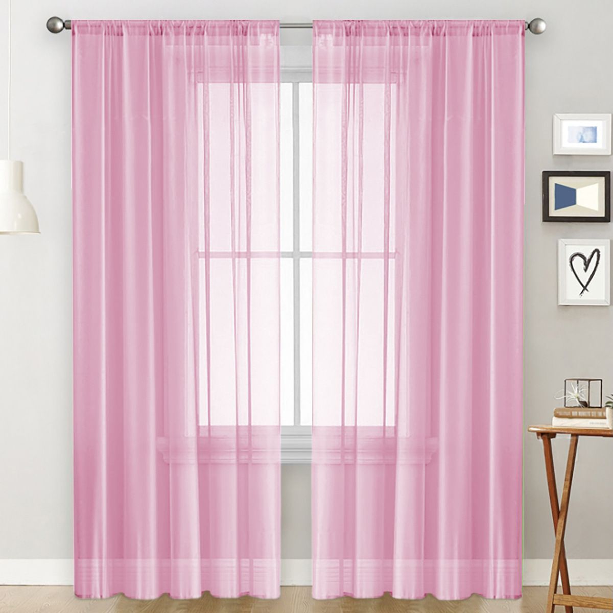 2 Pack Semi Blackout Sheer Curtains Pink