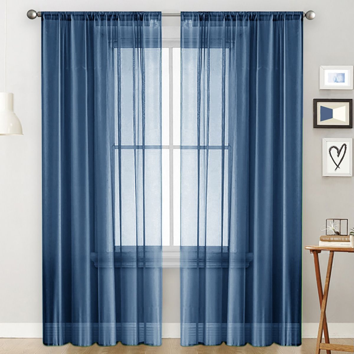 2 Pack Semi Blackout Sheer Curtains Navy Blue
