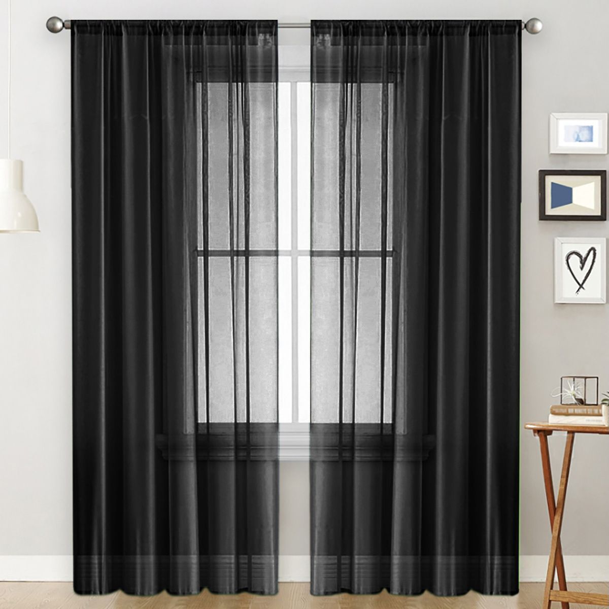 2 Pack Semi Blackout Sheer Curtains Black
