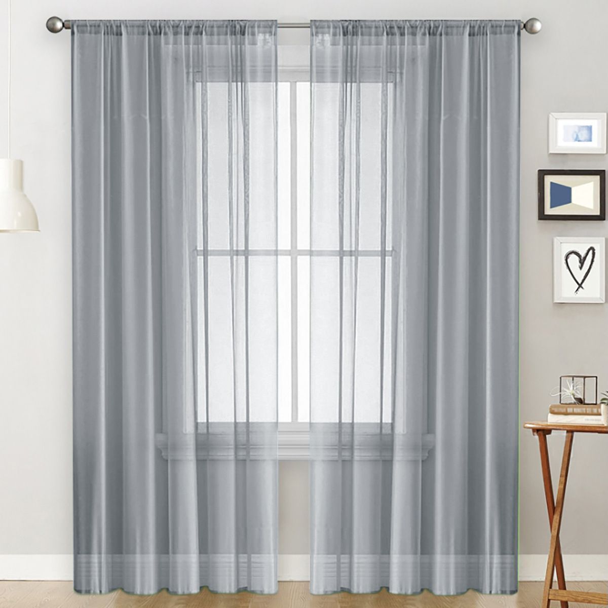 2 Pack Semi Blackout Sheer Curtains Gray