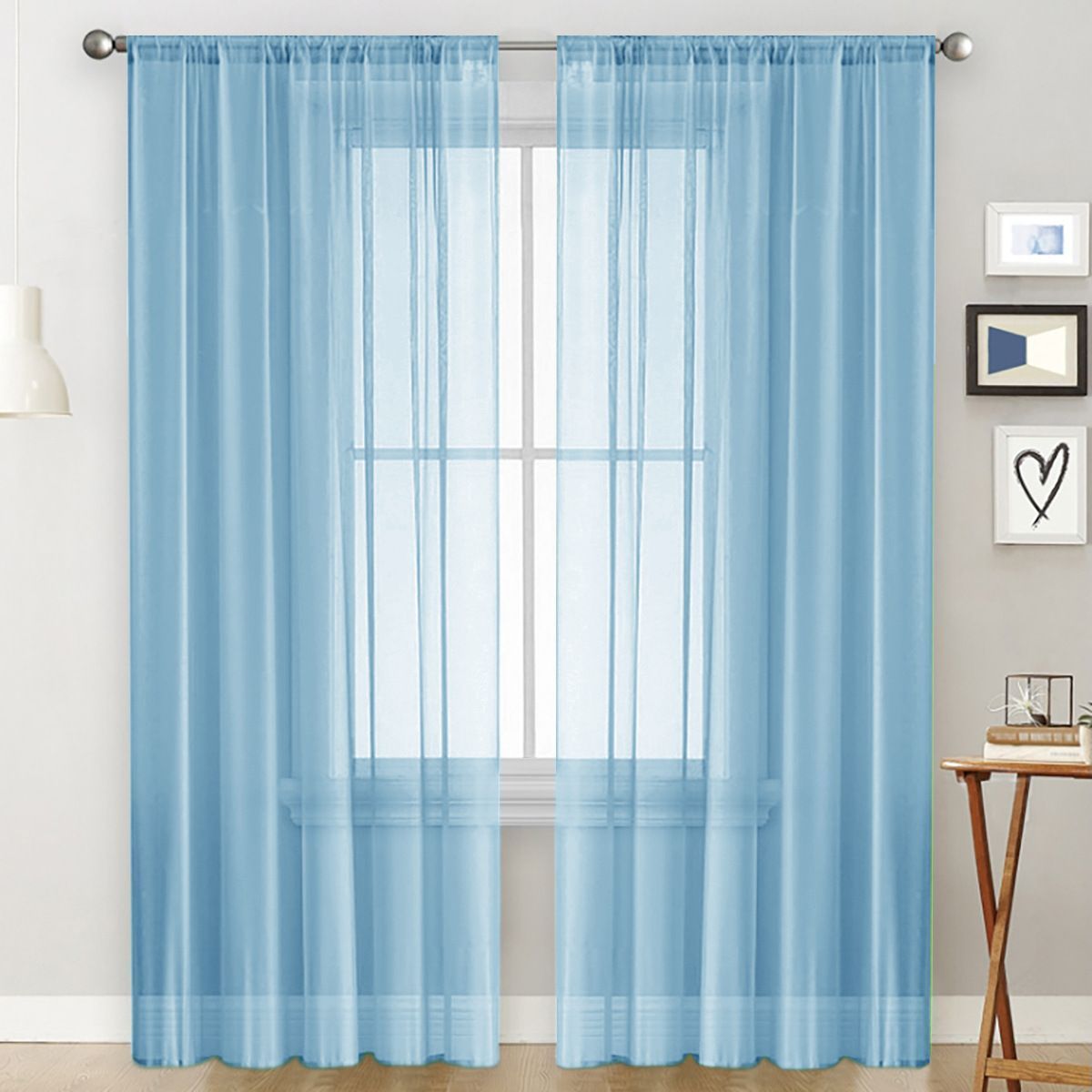 2 Pack Semi Blackout Sheer Curtains Light Blue