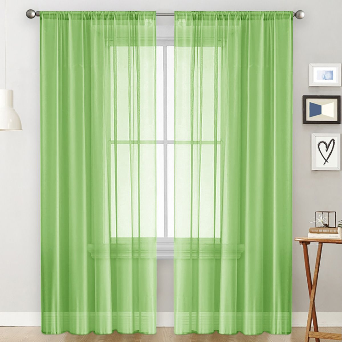 2 Pack Semi Blackout Sheer Curtains Green