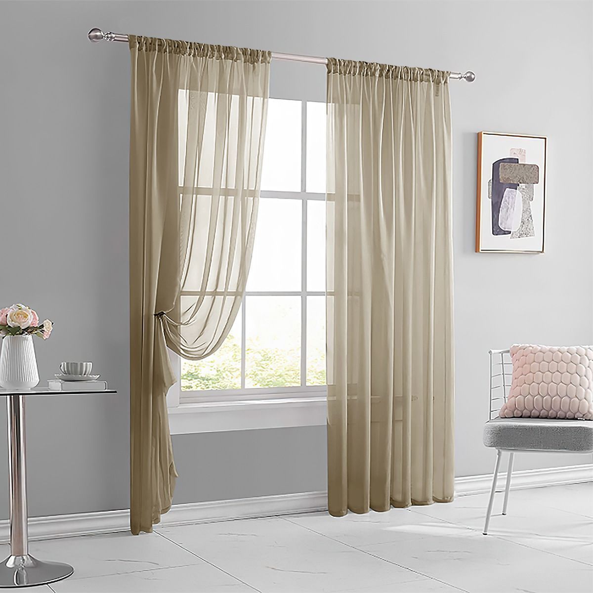 2 Pack Semi Blackout Sheer Curtains Light Mocha