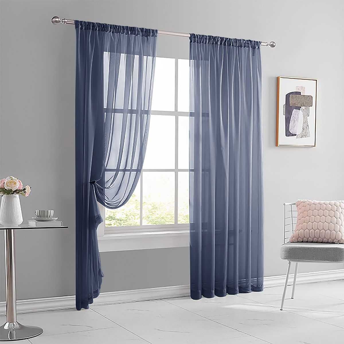 2 Pack Semi Blackout Sheer Curtains Dusty Blue