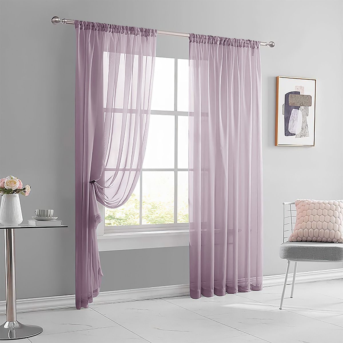 2 Pack Semi Blackout Sheer Curtains Light Purple