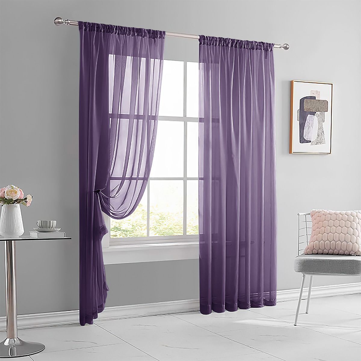 2 Pack Semi Blackout Sheer Curtains Dark Purple