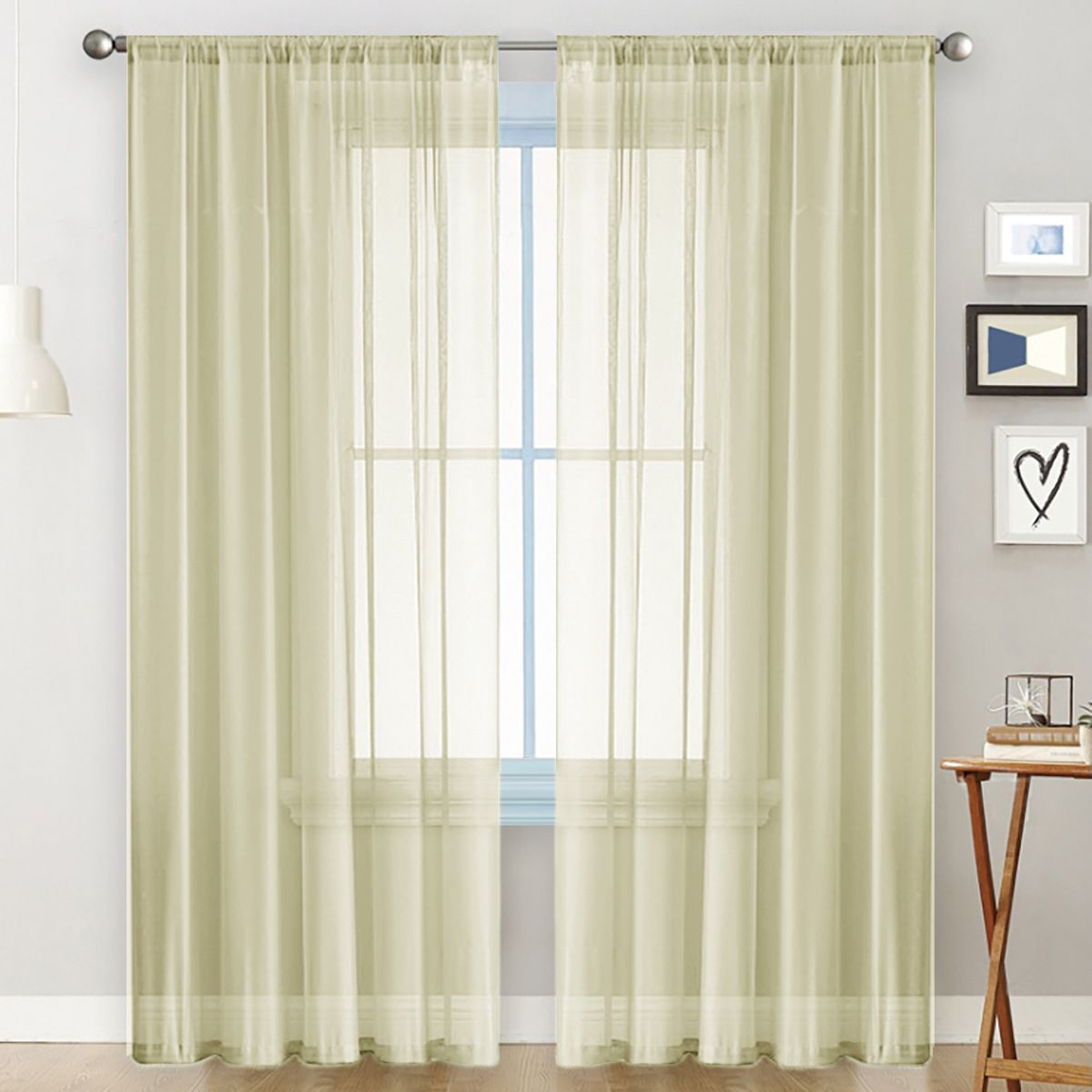 2 Pack Semi Blackout Sheer Curtains Beige