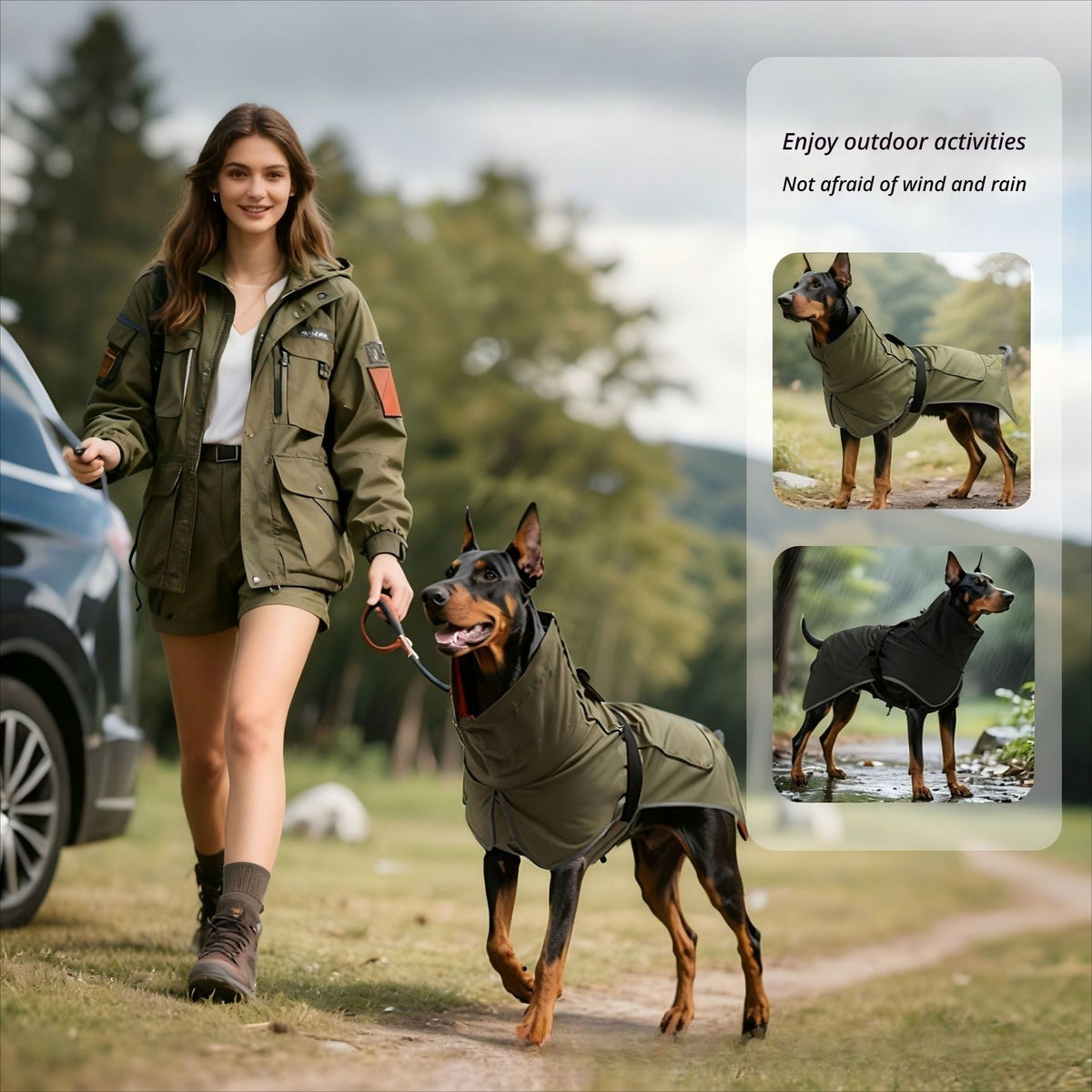 Windproof Rainproof Outdoor Pet Coat-olive green