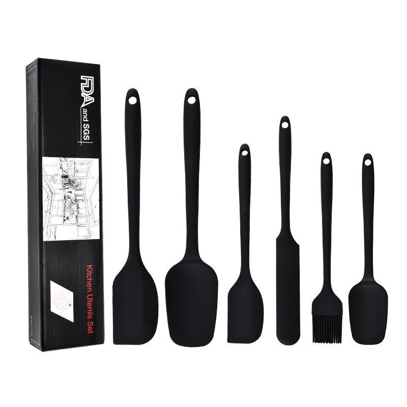6Pcs Food-Grade Silicone Scraper Set, Baking Cream Spatulas (Black)(2 set/12PCS)