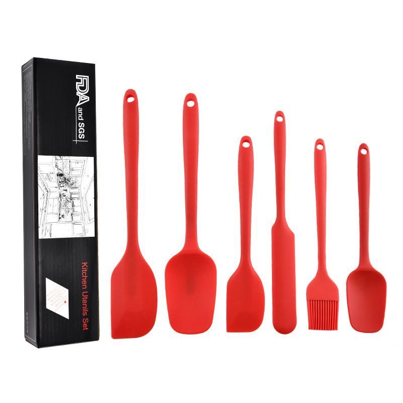 6Pcs Food-Grade Silicone Scraper Set, Baking Cream Spatulas (red)(2 set/12PCS)