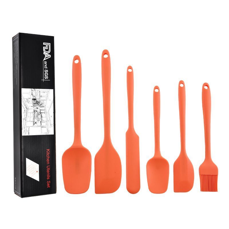 6Pcs Food-Grade Silicone Scraper Set, Baking Cream Spatulas (Orange)(2 set/12PCS)