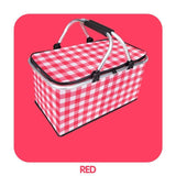 Thickened Foldable Aluminum Foil Insulated Picnic Basket-Red chequered pattern