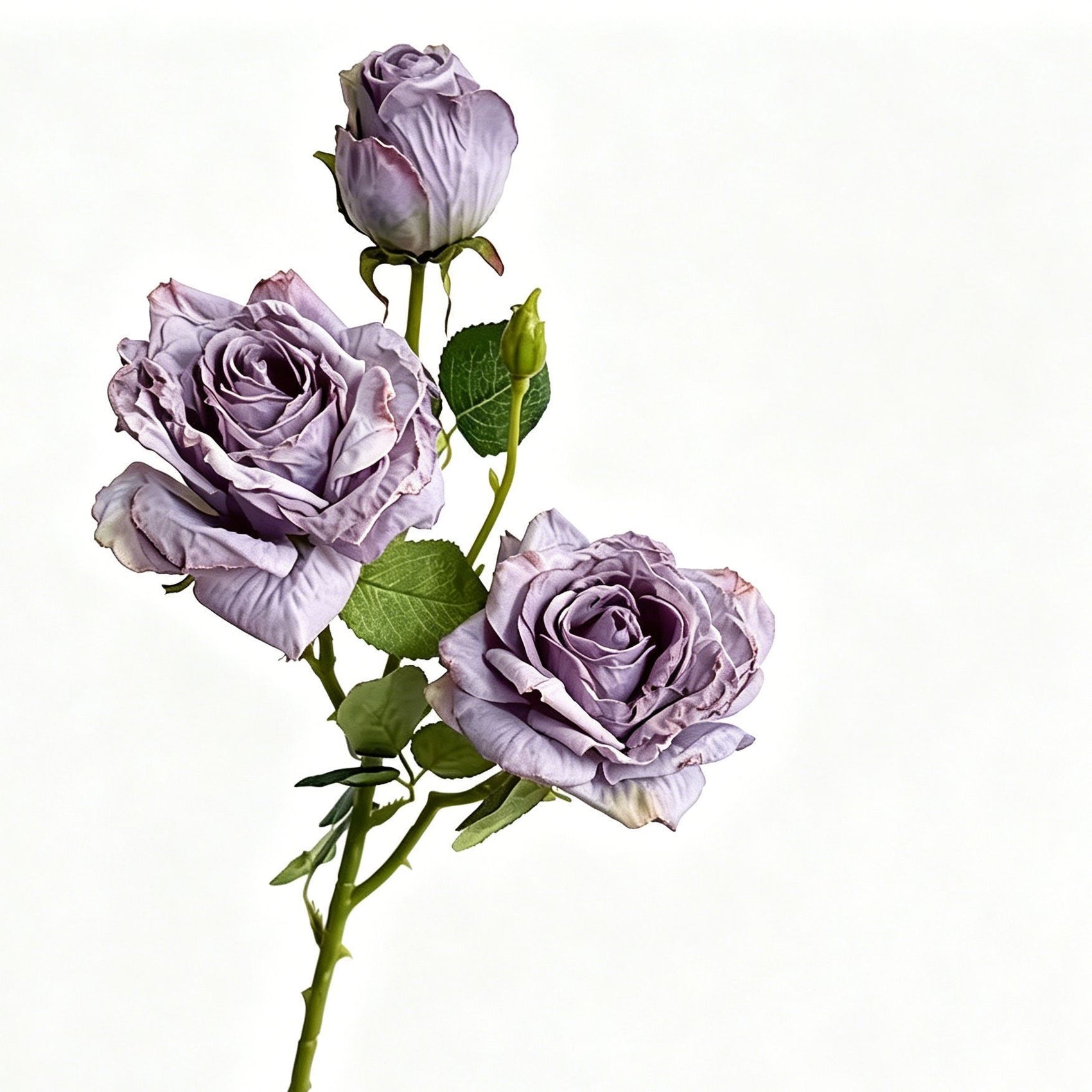 Vintage Burnt Edge Artificial Rose, Purple Dreamy Decor, 3 Pack