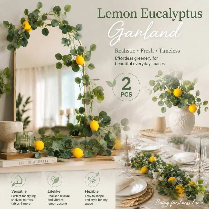 Style B 3 Fork Eucalyptus Lemon Vine Indoor Decor Set of 2