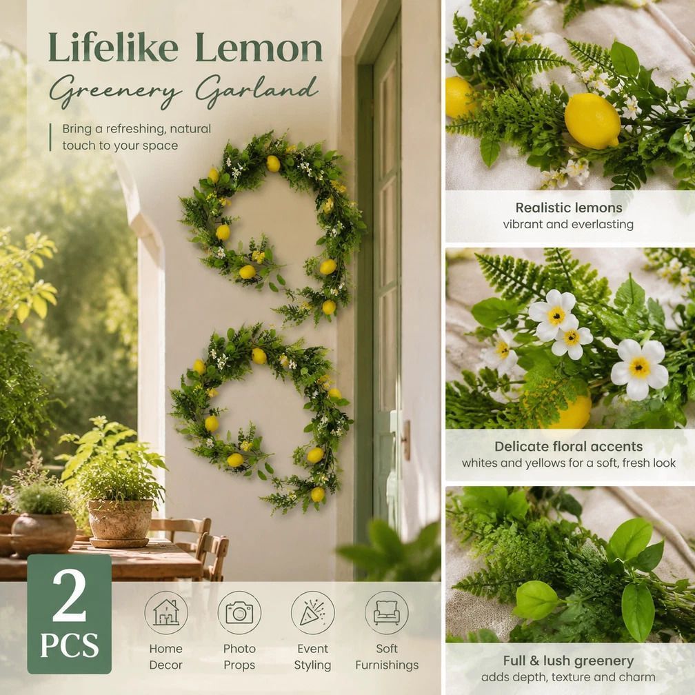Shiny Lemon Water Grass Vine Foam Fruit Garden Decor 2 Pack
