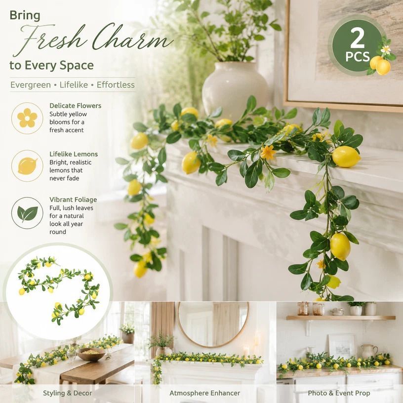 Multipurpose Artificial Lemon Vine Foam Fruit Garland Set of 2