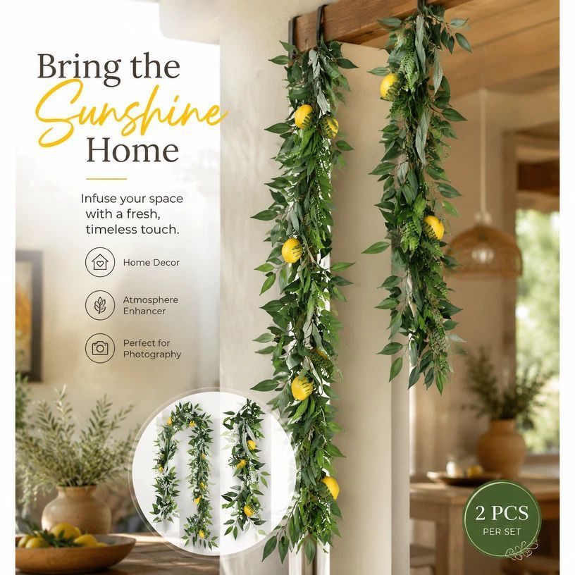 Willow Leaf Faux Lemon Vine Indoor Wall Greenery 2 Pack