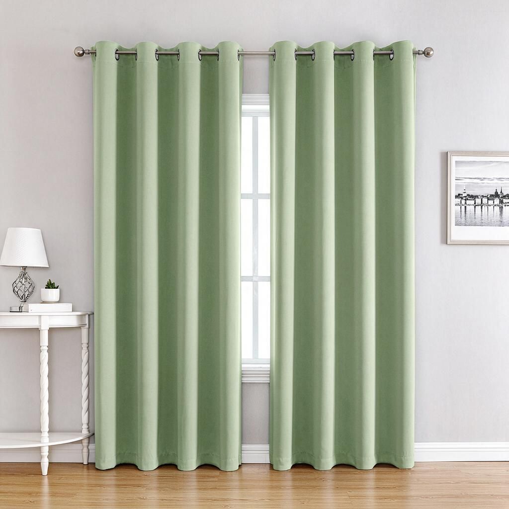 Acoustic Softening Sage Green Grommet Drape 210gsm 140cm x 175cm 1 Panel Springtime Bedroom Window Layer Energy Saving