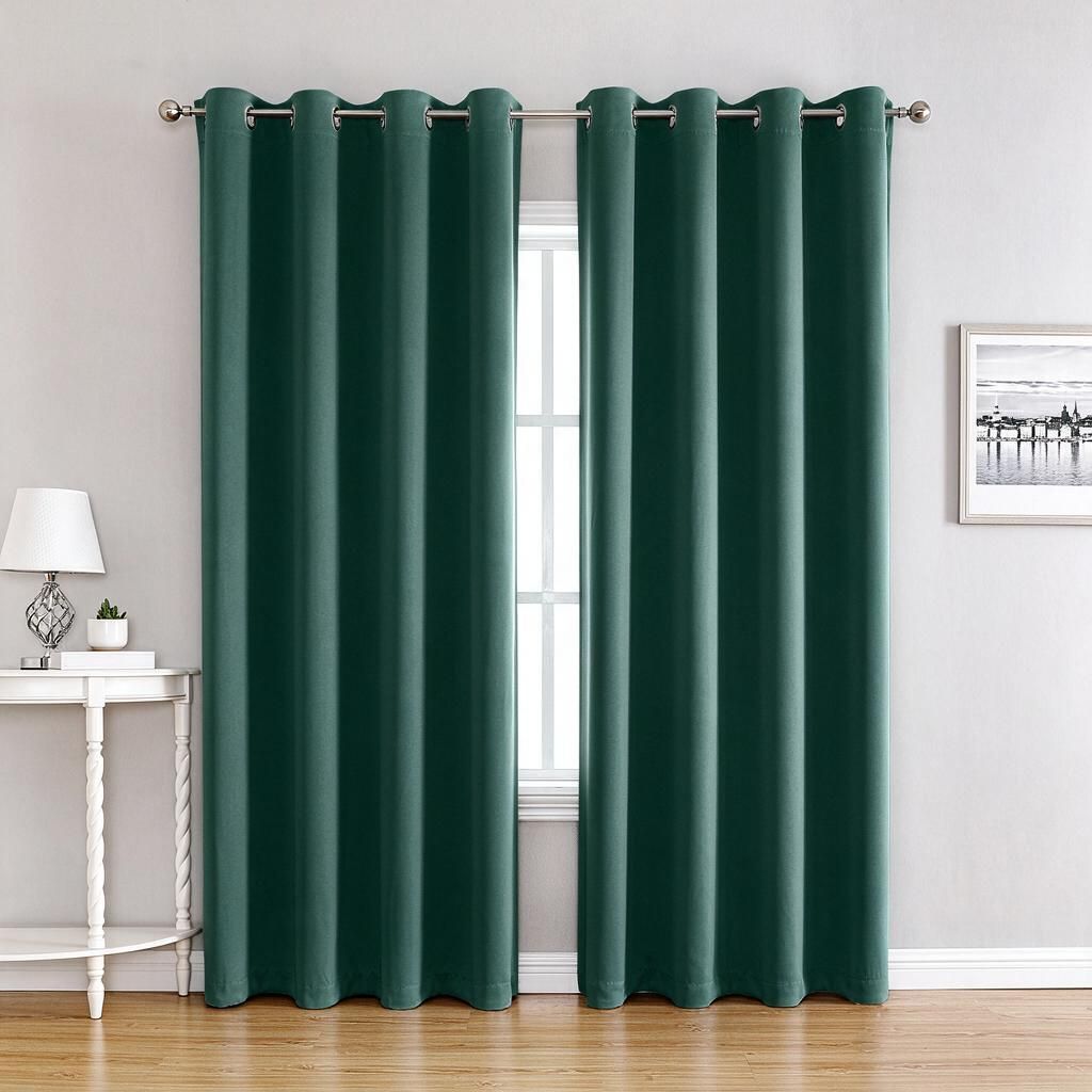 Sound Absorption Deep Green Grommet Curtain 210gsm W132 x H175cm 1 Panel for Bedroom Nap & TV Room Glare Cut Halloween Decor