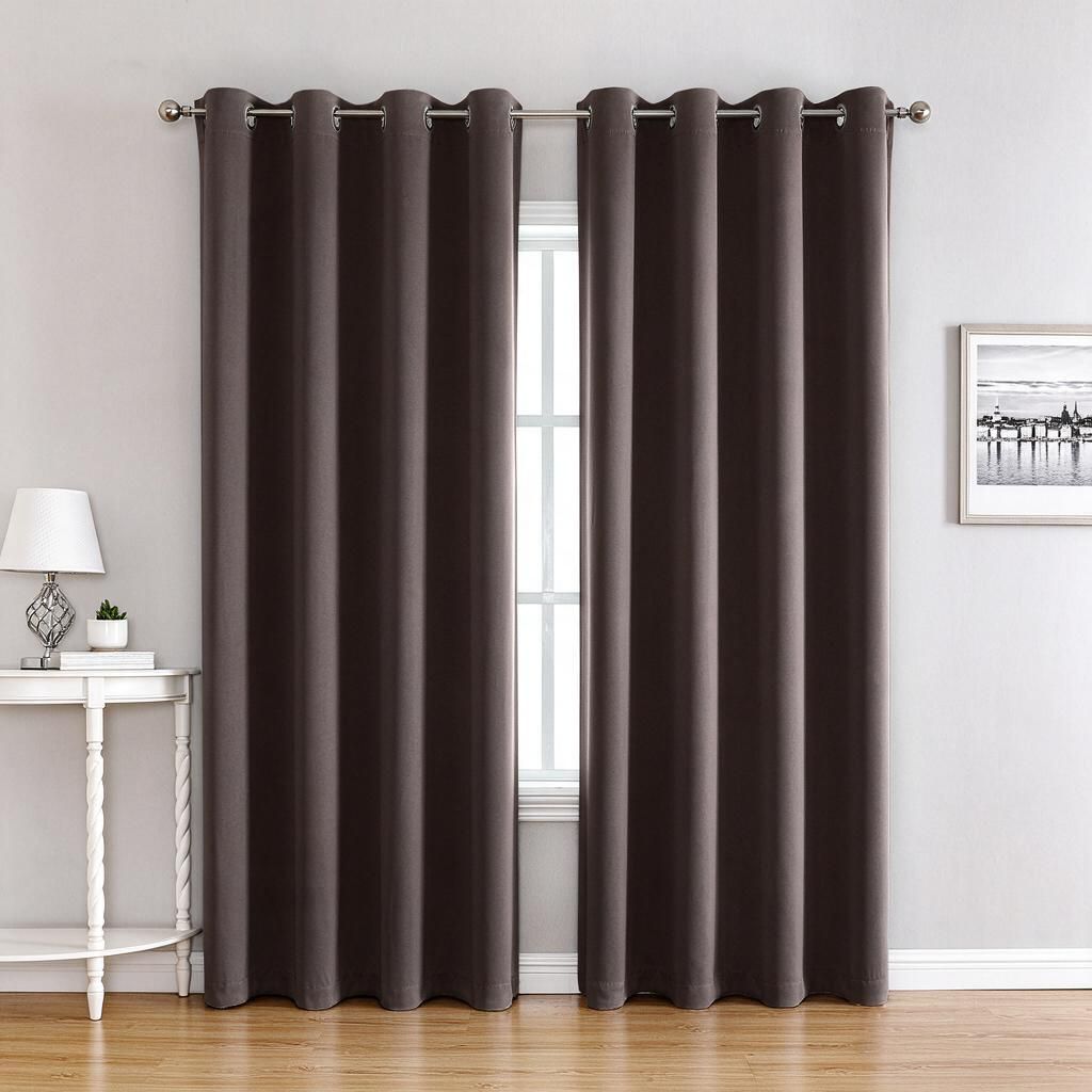 Chocolate Brown 210gsm Polyester Window Panel with Silver Eyelets 1pc 100cm x 250cm Extra Long Room Darkening Drape for Tall Windows
