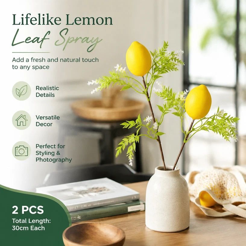 Single Lemon Stem-08 Foam Lemon Greenery Accessory 2 Pack