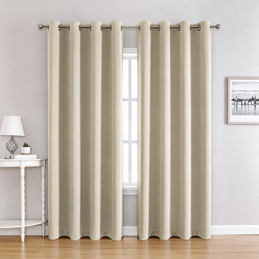 Neutral Beige 210GSM Eyelet Panel 175cm Drop x 140cm Wide Curtain 1pc for Kitchen Glare Softening Spring