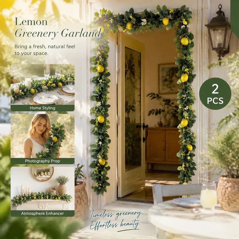 Dense Foliage Artificial Lemon Vine Full Greenery Hanging Decor Set of 2