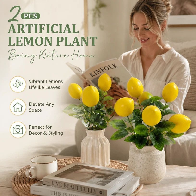 Single Lemon Stem A Small Foam Lemon Home Decor Set of 2