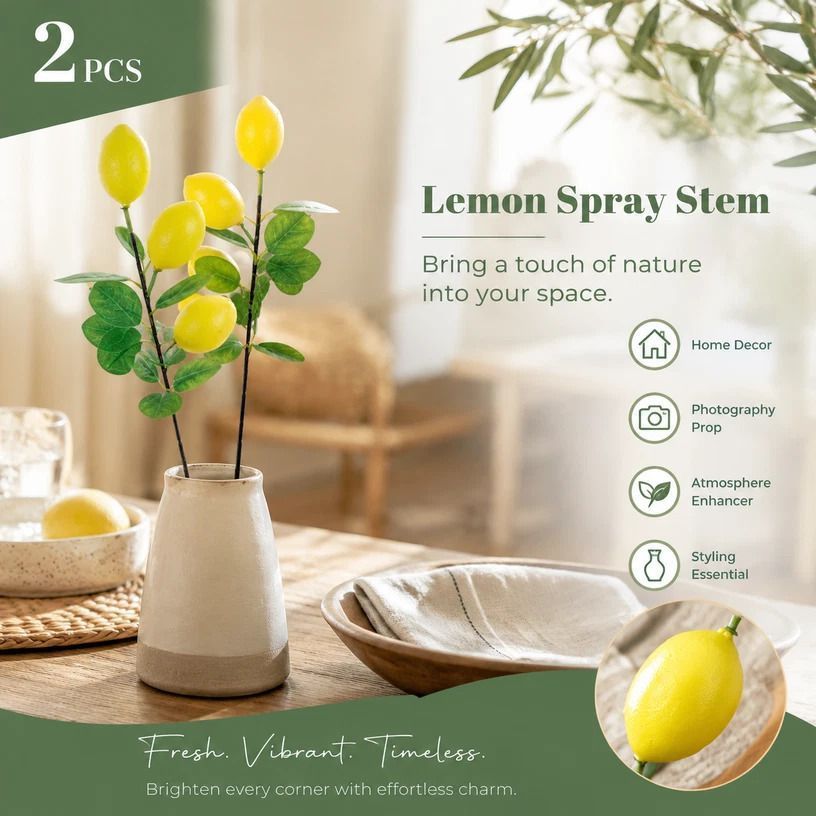 Single Lemon Stem B Artificial Lemon Branch Table Ornament 2 Pack