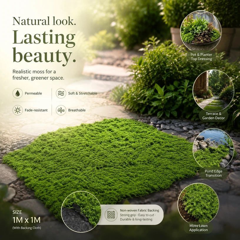 Light Green Preserved Moss Sheet With Fabric Backing 1m脳1m Patio Decor