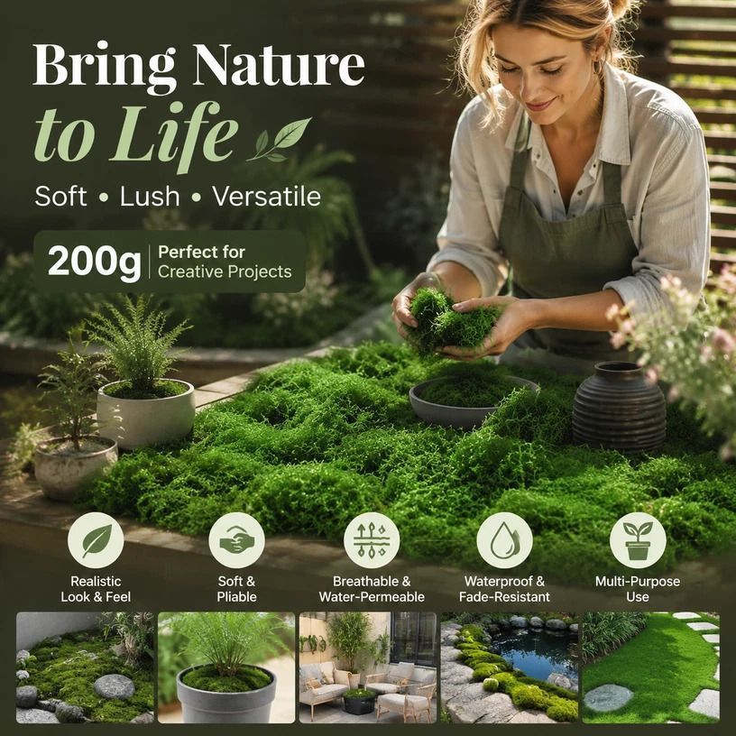 Dark Green Large Pack Faux String Moss Plant Pot Cover 200g