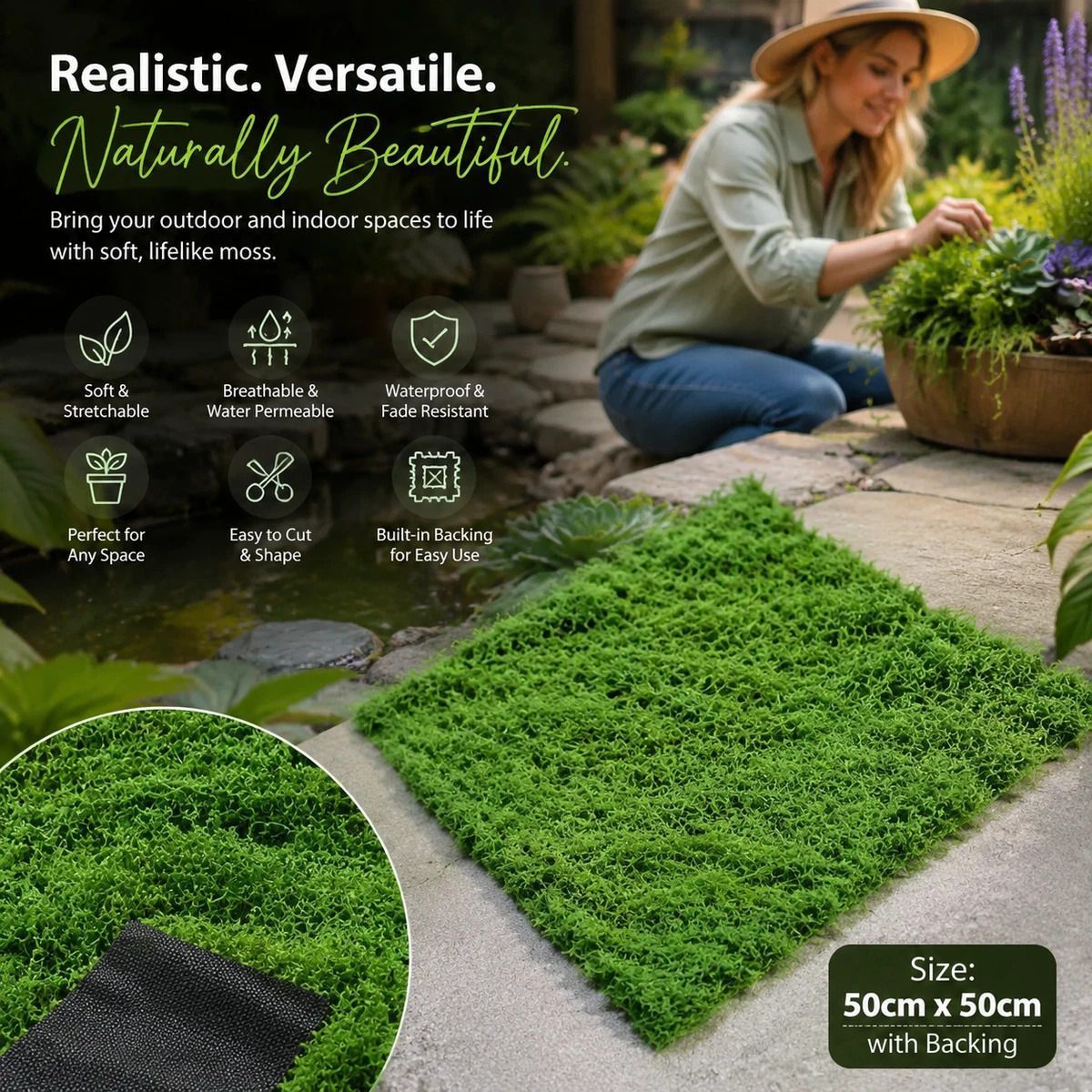 Dark Green Artificial Moss Sheet With Base Cloth 50cm脳50cm Mini Scene Turf