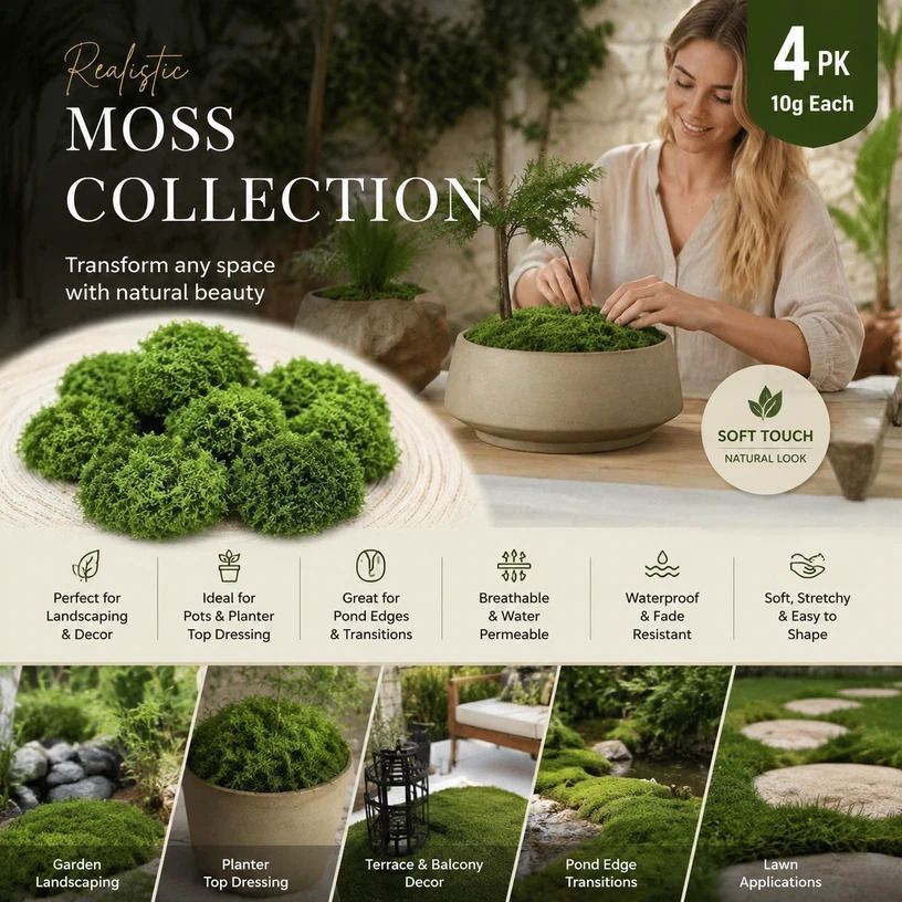 Light Green Mini Preserved String Moss Small Bonsai Filler Set of 4 Bags 10g