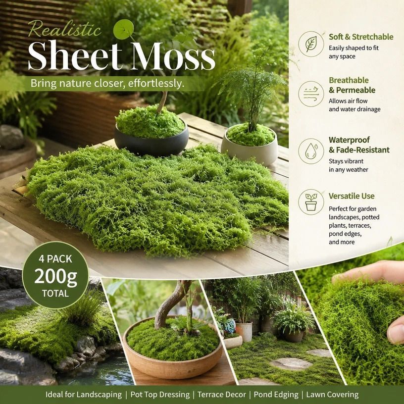 Light Green Bulk Preserved Moss Landscape Decor Set of 4 Bags 200g