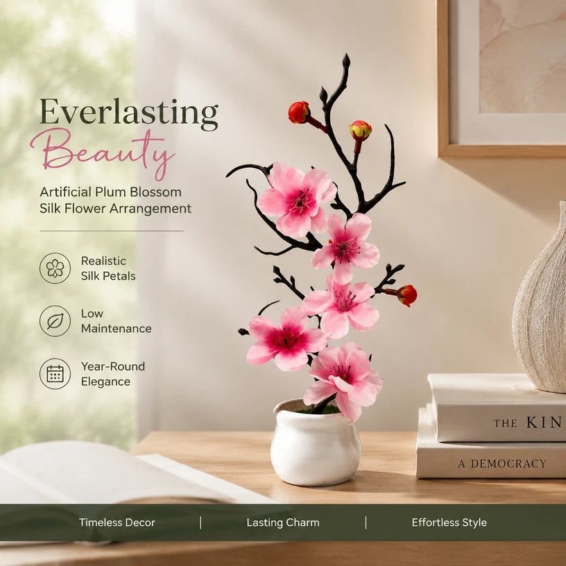 Soft Silk Wintersweet Jar Bonsai Table Decor Pink