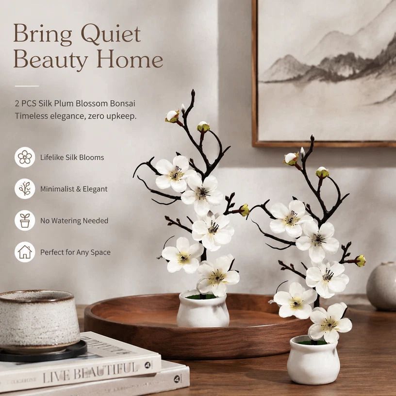 Calming Silk Wintersweet Jar Bonsai White 2 Pack