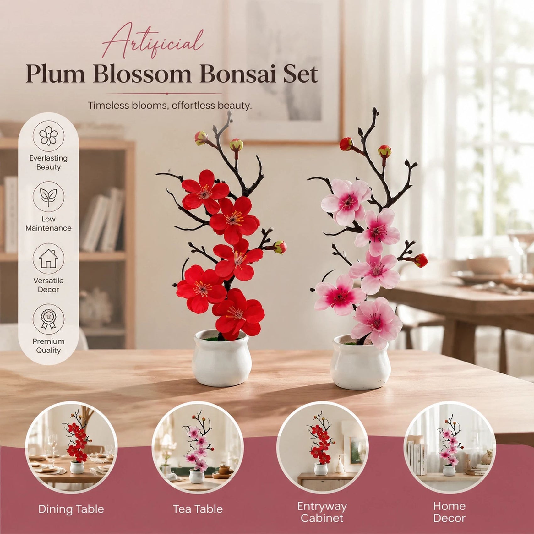 Warm Pink Red Wintersweet Jar Bonsai 2 Pack