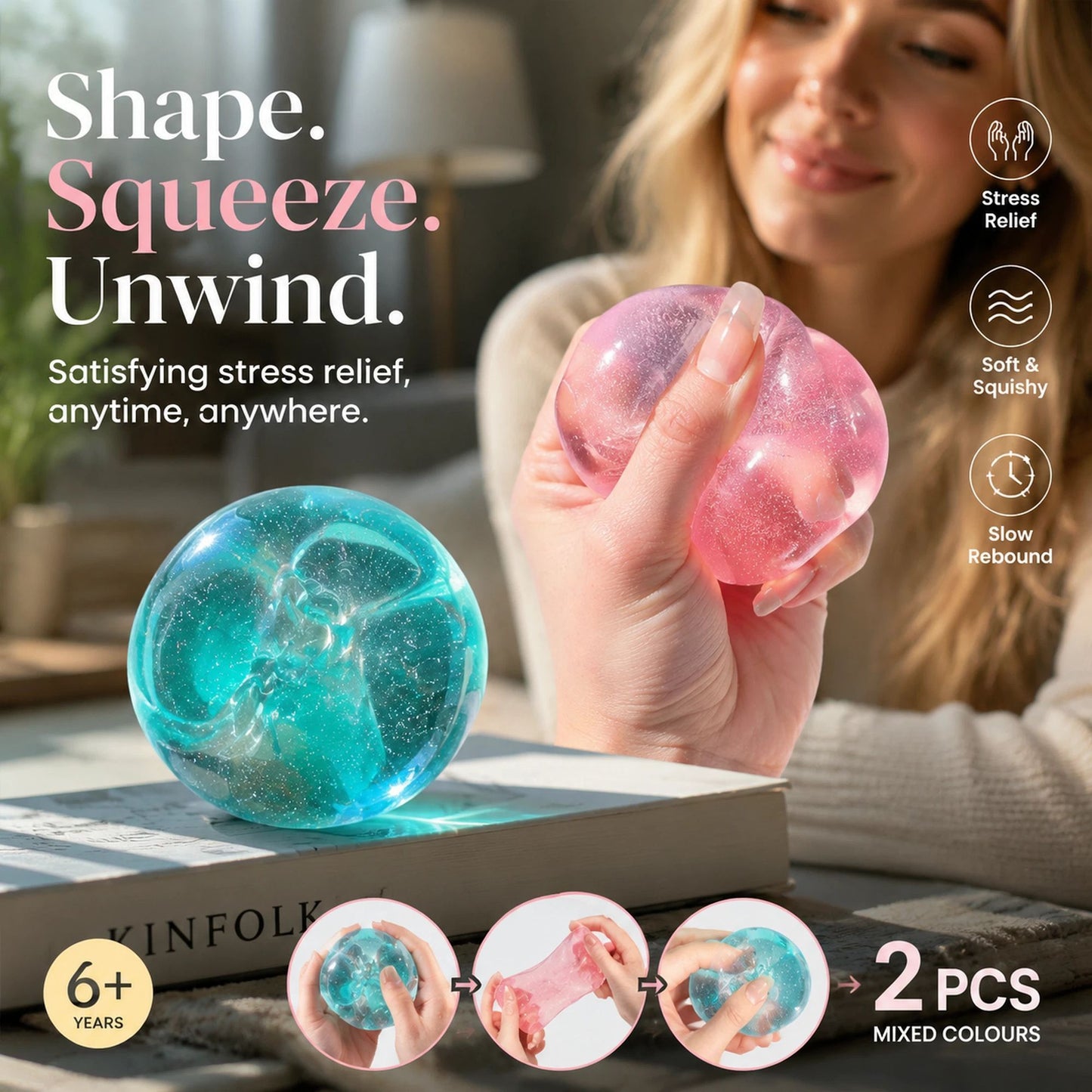 Mixed Clear Blue & Baby Pink Squishy 6cm 2 Pack