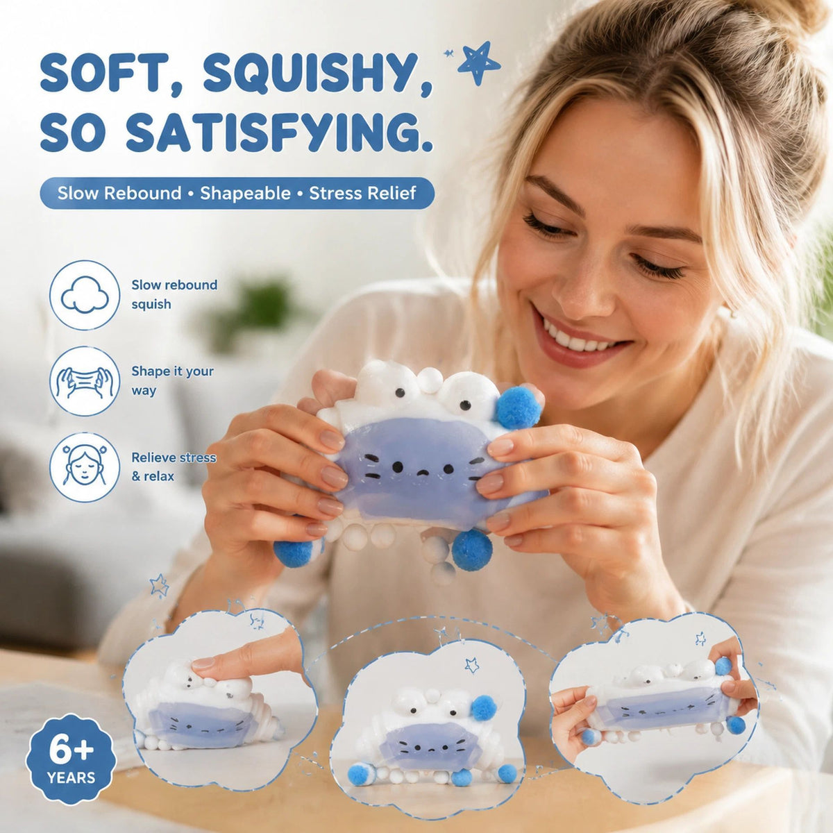 Salty Sea Salt Croissant Squishy, Crisp Mud Feel Coastal Chill Toy