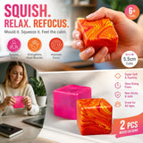Bright Soft Solid Pink + Marbled Orange Ice Cube Squishy 2 Pack