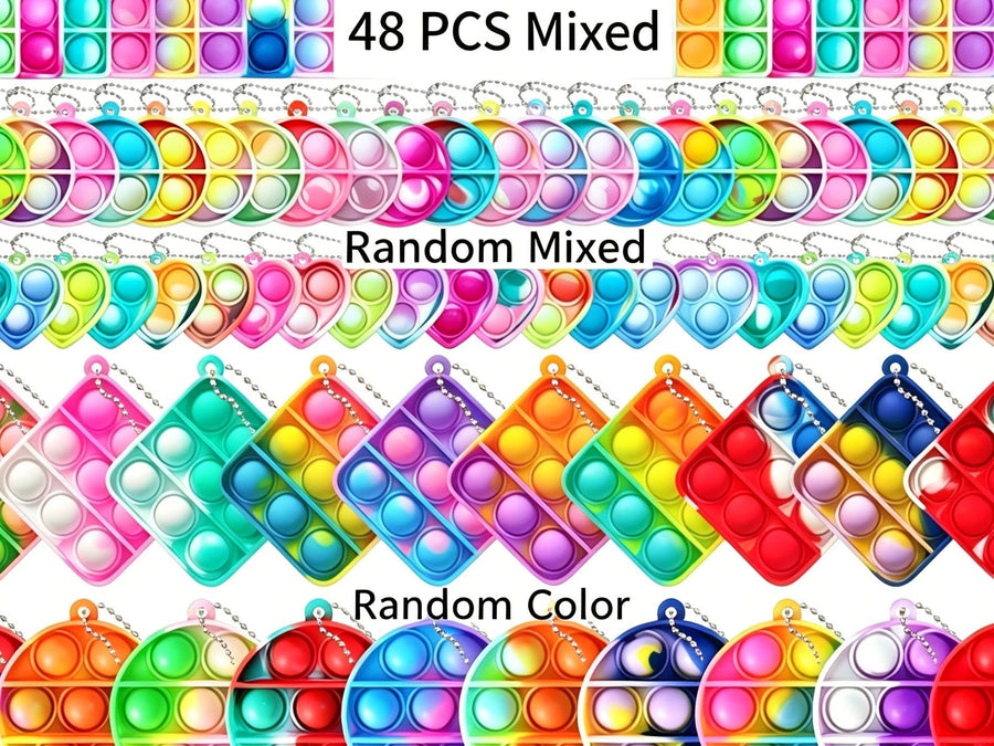 48pk Assorted Mixed Size Pop It Fidget Keychains