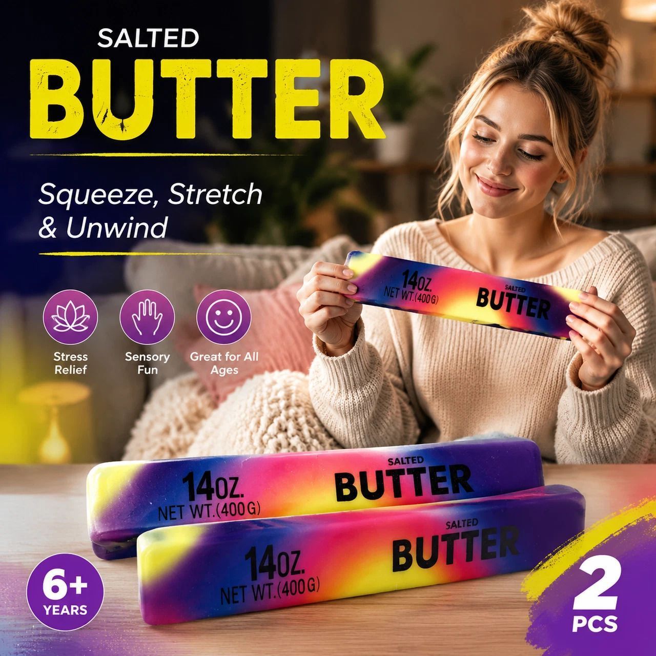 Iridescent Butter Stick 23cm Stress Relief Toy 2 Pack, Party Gift