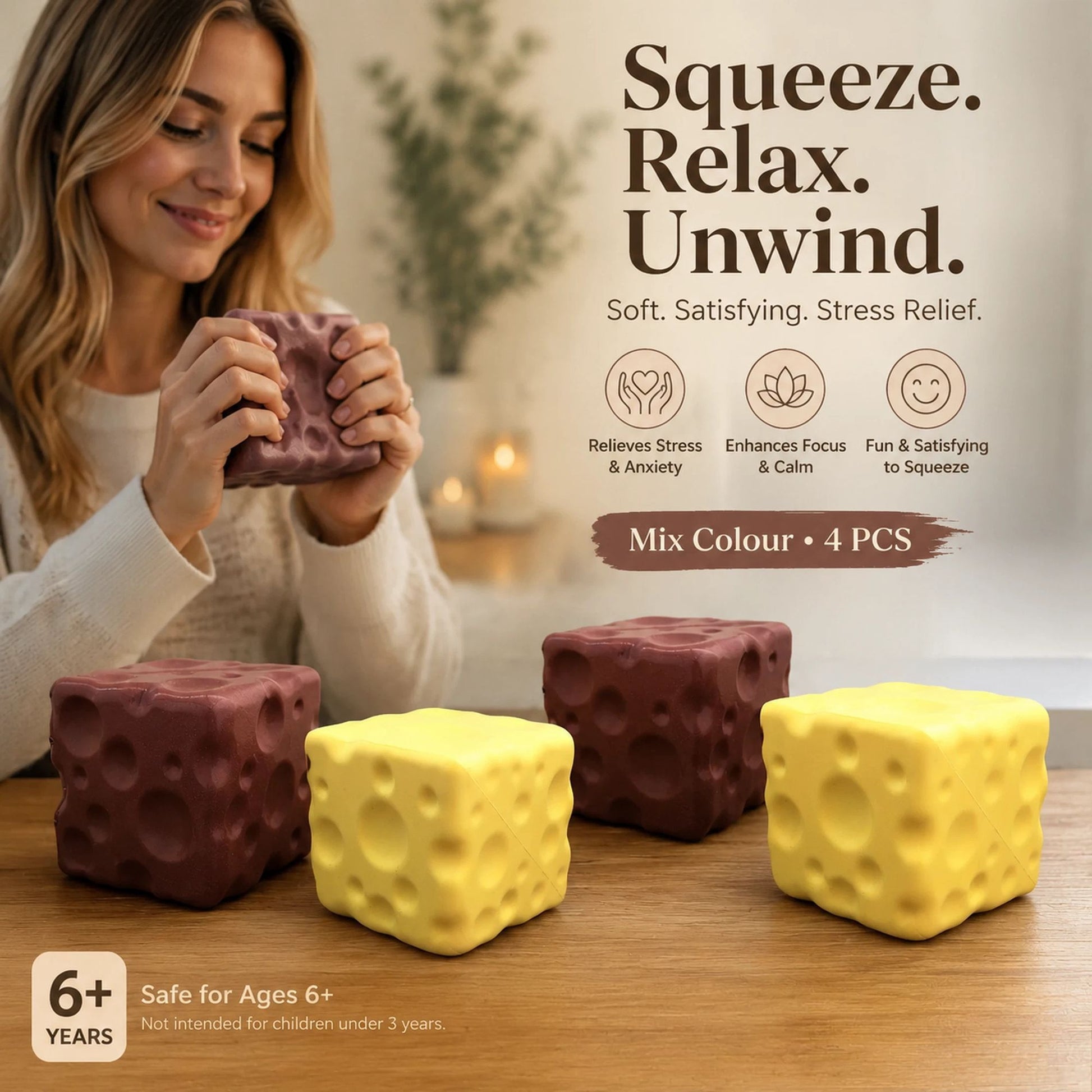 Chocolate & Yellow Cheese Stress Relief Toy 4 Pack